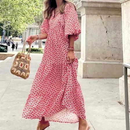 Kvinnor V-ringad A-line Klänning Casual Lös Baggy Beach Sundress