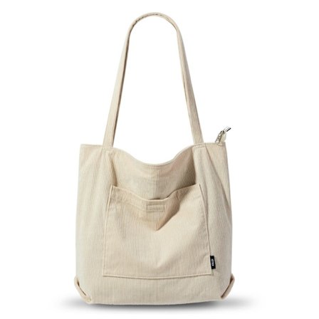Fløyel Tote Bag med Glidelås Vanntett Cord Tote Bag for Kvinner med Lommer Rom Stor Kapasitet Skulder Vesker Håndvesker