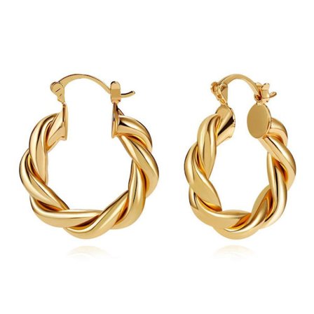 1 par Twisted Gold Chunky Hoop Øreringe til Kvinder Tykke Hoop