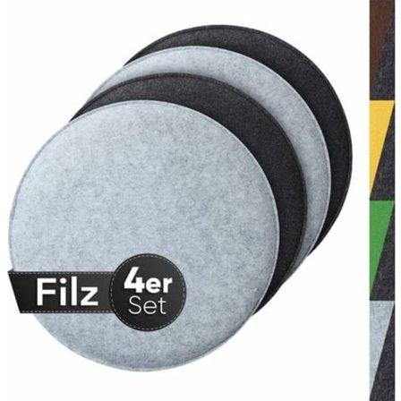 Antiskli runde sitteputer i filt, stolputer, sittepute for benk&farge: grå; antall deler: 4