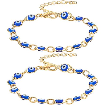 2 stycken onda ögat armband för kvinnor Blå öga kedje armband Onda ögat armband för flickor (guld)