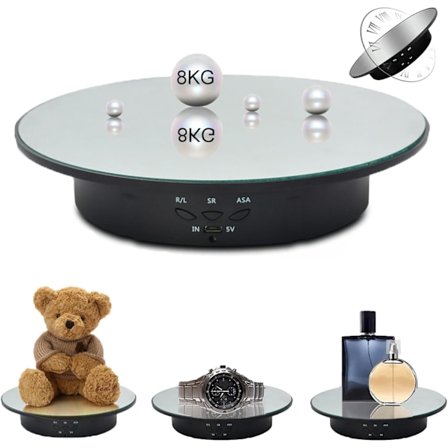 Motoriseret Roterende Display Stand 360° Elektrisk Drejeskive med Spejlbelægning til Actionfigurer, Fotografering, Smykker og Unboxing