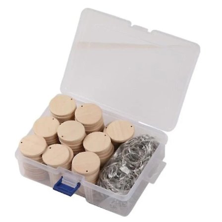 【PP】100 st Runda Träskivor med Nyckelringsbrickor och Hål DIY Hantverk Hylla