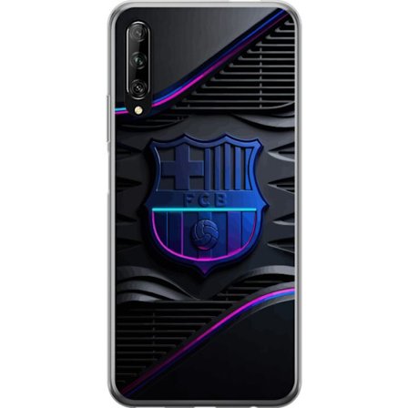 Kompatibel Mobilcover til Huawei P smart Pro 2019 FC Barcelonas klubemblem i neonblåt og rosa med futuristisk metallisk design