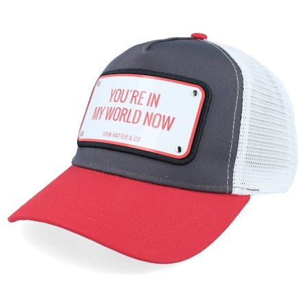 John Hatter & Co - Grey trucker Czapka Z Daszkiem - You Are In My World Now Aluminium Plate White/Grey/Red A-Frame Trucker @ Hatstore