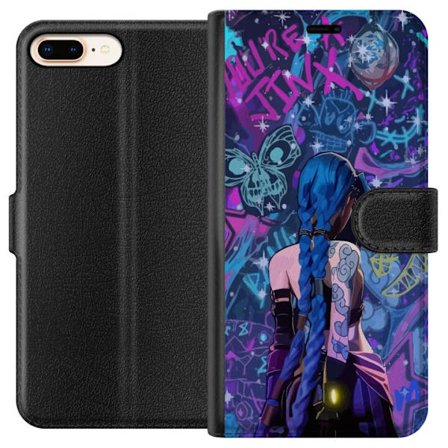 Yhteensopiva Lompakkokotelo Apple Apple iPhone 7 Plus Värikäs graffitipiirros, jossa on sinisellä hiuksilla varustettu hahmo kaupunkimaisessa neon-