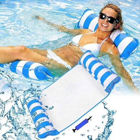 120*70cm CM Flytende basseng hengekøye, 4-i-1 sal/sjeselong/hengekøye/drifter oppblåsbar flytende seng flåte lenestol strand boblebad matte (blå)