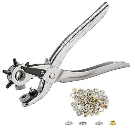 Hulltang 6 Størrelser - Roterende Hulltang For Lær, Belte Med 100 Øyelett Silver