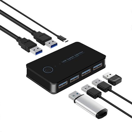 USB KVM -kytkin USB-jakokytkin 2 sisään 4 ulos kannettavalle tietokoneelle PC-näppäimistö Hiiri Tulostin USB-kytkin Hub-sovitin USB 3.0