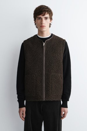 COS Homme Gilet En Teddy Bordé De Cuir in Marron