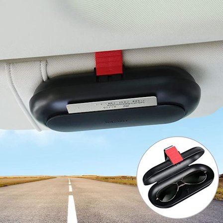 Bilbriller Etui, Utvidbar Solskjerm Solbriller Holder, Multifunksjonell Bil Solskjerm Briller Boks med Kredittkortspor (Svart)