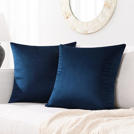 Sett med 2 myke fløyelsfirkant dekorative putetrekk til sofa og seng, marineblå, 18 x 18 tommer