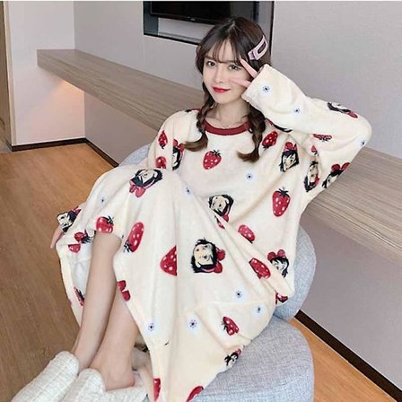 Dame Pyjamas Tykke Varme Flanell Pyjamas Koral Fløjl Ed Lange Ærmer Vinter Pyjamas-L