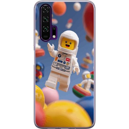 Kompatibelt Mobilskal till Honor Honor 20 Pro LEGO-inspirerad astronautfigur i rymden bland färgglada planeter, lekfull 3D-illustration för barnrum