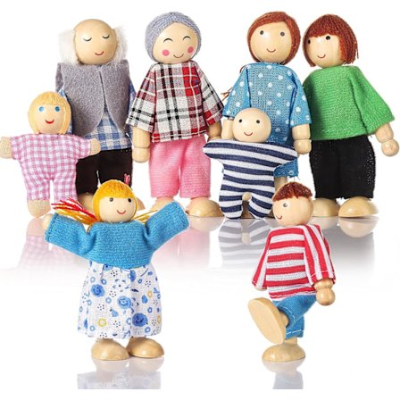 Treleke Dukkehustømmer 8 Figurer, Dukkefamilie Sett Jenter Småbarn Dukkehustøy Leke