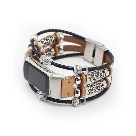 Fashionabel Design Dekoration Läder Flätat Klockarmband Ersättning för Fitbit Charge 6/5