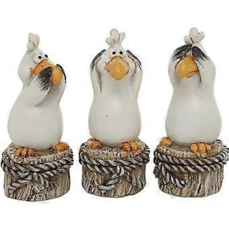 Sett med 3 Hjemmedekorasjonsfigurer 3 Måker Fugler - Hør Ingenting Si Ingenting Se Ingenting (Måker på Pullert)