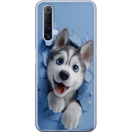 Realme X50 5G Gennemsigtig cover Sød og realistisk hvalpehusky der bryder igennem væggen i et charmerende dyremotiv, perfekt til børn og hundeelske