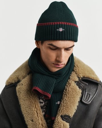 GANT Herren Essential Beanie und Schal im Geschenkset (ONE SIZE) Grün