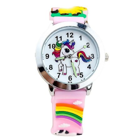 Barn Flickor Cartoon Rainbow Häst Klocka Kvarts Klocka Armbandsur Gåvor