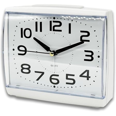 Hiljainen, äänetön herätyskello yöpöydälle, suuri koko, analoginen kello yövalolla ja torkkutoiminnolla, paristokäyttöinen