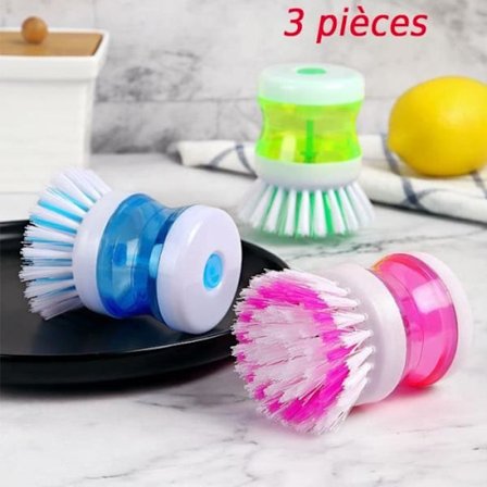 (Tilfældig farve) Grydebørste, 3 børster, køkkenbørste, opvaskebørste (tilfældig farve)