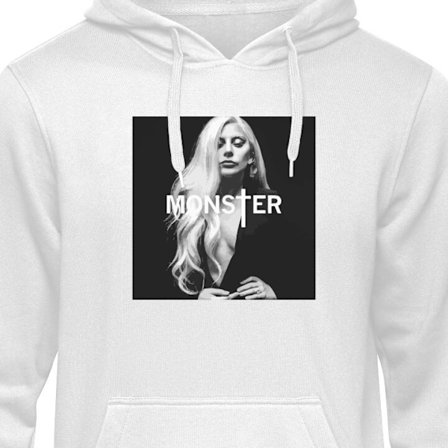 Barn Hoodie Lady Gaga Monster svartvit porträtt Gaga MONSTER text svartvit ikonisk design