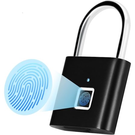 Fingeravtryckshänglås, svart, 20 fingeravtryck kan matas in