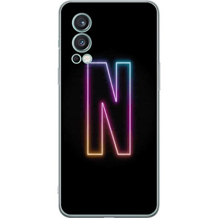 Kompatibelt Mobildeksel til OnePlus OnePlus Nord 2 5G Minimalistisk neonbokstav N i fargeskiftende lys mot svart bakgrunn