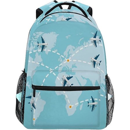 DTGJ 9senya Skole Rygsæk Verdenskort Flyvemaskiner Teenagere Piger Drenge Skole Taske Rejsetaske