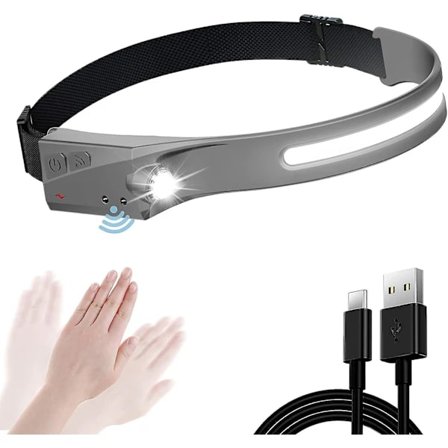 Vattentät USB Uppladdningsbar LED Pannlampa 5 Lägen - Kraftfull Cob Pannlampa för Camping, Läsning, Vandring, Cykling[YJD]