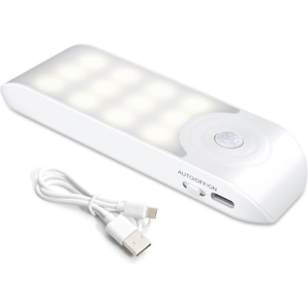 Genopladelig LED Natlampe, Automatisk Bevægelsessensor LED Lys til Skab Soveværelse Gang Garderobe Trappe [12 LED]