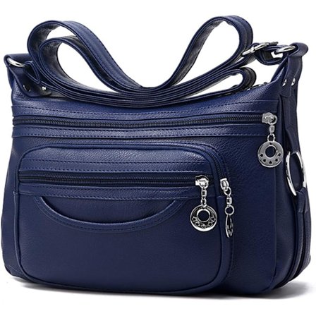 Kvinners crossbody-veske, Cusual multi-lommer PU-lær håndveske skuldertaske (blå)