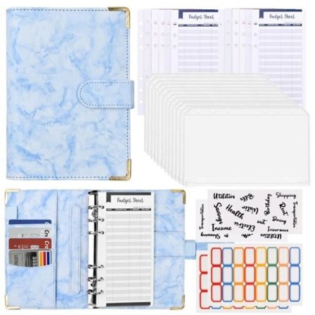 A6 Budsjettperm, Budsjettplanleggeromslag med 12 PVC-budsjettkonvolutter / 12 budsjettark / 2 klistremerker / 24 etiketter
