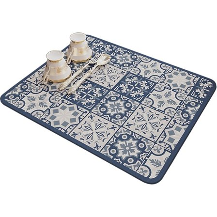 Afdrypningsmåtte, blød mikrofiber vaskeskabsunderlag til køkkenafdrypninger til køkkenredskaber vaskeskabsbænk (40 * 50 CM, blåt tryk)