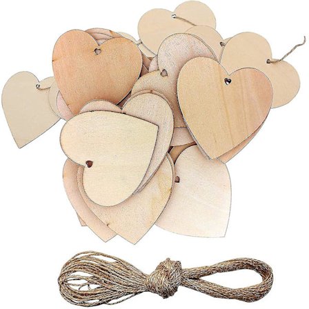 50 stk. Træhjerter Dekorationer, 8 x 8 cm Naturlige Ubehandlede Rustikke Kærlighedsmærker
