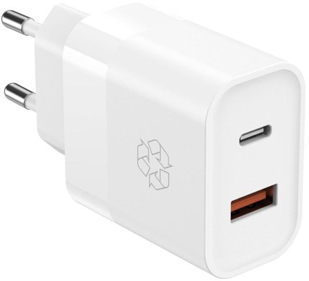 ËSSENTIALS Charger 30W Dual USB-A USB-C White