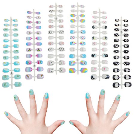 6 set Barn Naglar Barn Fake Nails Kort Cover False