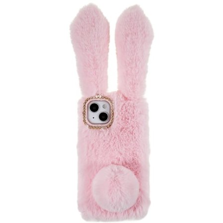 Fluffy Rabbit iPhone 14 skal - Rosa