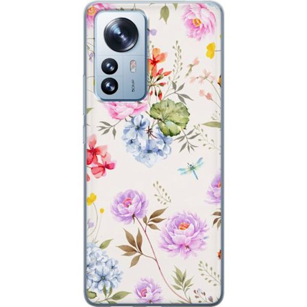 Kompatibel Mobilcover til Xiaomi Xiaomi 12 Pro Blomstret mønster med håndmalede blomster, sommerfugle og insekter i romantisk skandinavisk stil til
