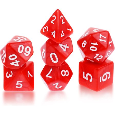 7-osainen DND-noppasetti Dungeons and Dragonsiin, purppurasumu polyhedraaliset noppa-RPG-roolipelit pöytäpelit (punainen)