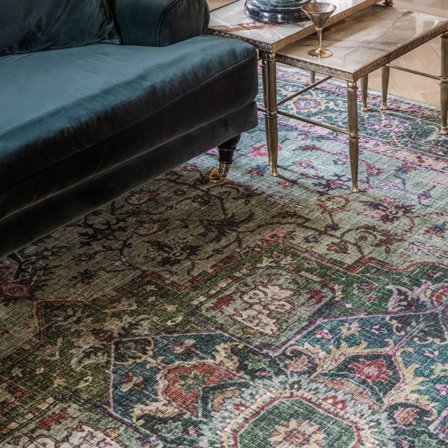 Georgia Oriental Tvättbar 300X500 Stor Grön/Flerfärgad Bomullsmatta