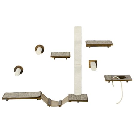 Rootz Cat Væghyldesæt - Klatrevæg - Katteplatforme - Sisal-ridseoverflader - Sikker støtte - 136 cm x 29 cm x 8,5 cm