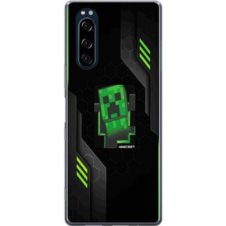 Kompatibelt Mobildeksel til Sony Sony Xperia 5 Grønn pikselbasert creeper-lignende spillillustrasjon med futuristiske neoninnslag og mørk tech bakgr