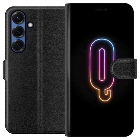 Kompatibel Tegnebogsetui til Samsung Samsung Galaxy S25+ Minimalistisk neonbogstav Q i lyse farver mod mørk baggrund
