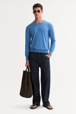 Soft Goat - Men's featherlight crewneck - Men cashmere sweater - S - Azure
