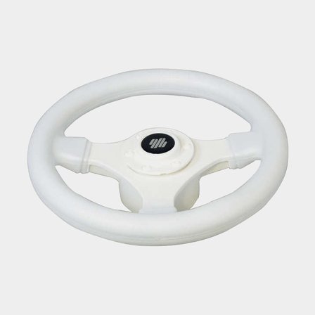 Timón lancha a motor Ultraflex Rally V38W, plástico, Ø350 mm, con cubo, compatible con eje de timón de 3/4′′ (19 mm), blanco