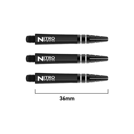 Red Dragon Darts Nitrotech Shafts 36mm - 9pcs Polycarbonate, Black, Flight Lock System, Professional, Replacement, Accessories