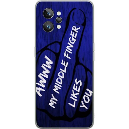 Kompatibelt Mobildeksel til Realme GT2 Pro Mørk typografisk illustrasjon med hjerteform og budskap om vennskap mot dyp blå tretekstur