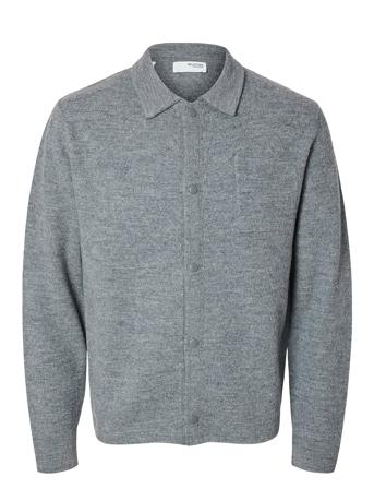 Slhreason Ls Knit Boiled Wool Cardigan Selected Homme Grey
